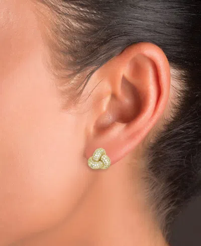 Macy's Cubic Zirconia Pave Love Knot Stud Earrings In 14k Gold-plated Sterling Silver In Gold