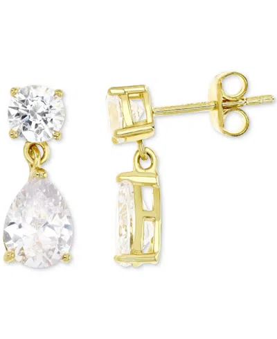 Macy's Cubic Zirconia Round & Pear Drop Earrings In 14k Gold-plated Sterling Silver In Gold