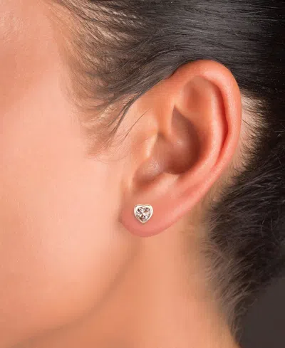 Shop Macy's Simulated Morganite Nano Heart Stud Earrings In 14k Rose Gold-plated Sterling Silver