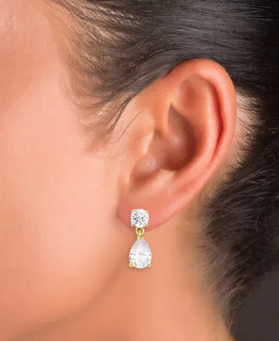 Macy's Cubic Zirconia Round & Pear Drop Earrings In 14k Gold-plated Sterling Silver In Gold
