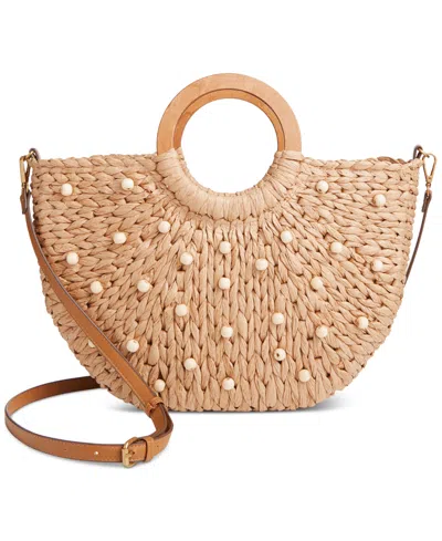 Shop Style & Co Straw Tote Crossbody, Created For Macy's In Wooden Beads
