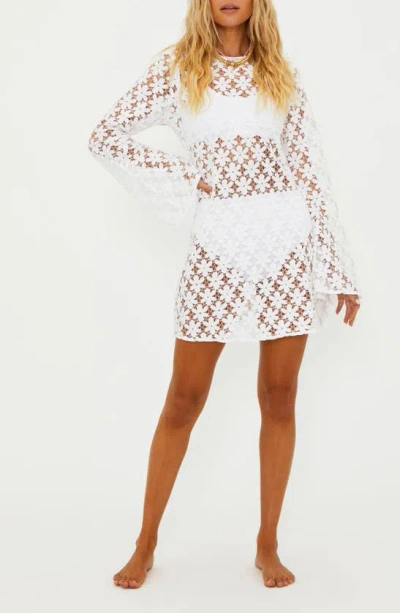 Shop Beach Riot Goldie Lace Long Sleeve Cotton Blend Cover-up Dress In White
