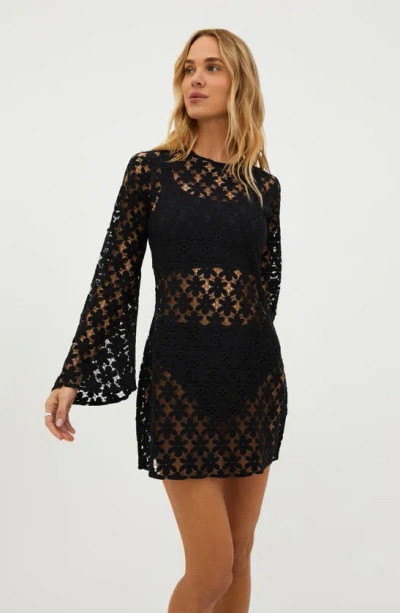 Shop Beach Riot Goldie Lace Long Sleeve Cotton Blend Cover-up Dress In Black