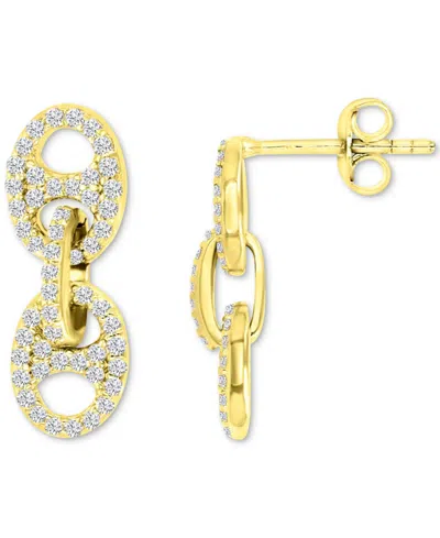 Macy's Cubic Zirconia Pave Mariner Link Drop Earrings In 14k Gold-plated Sterling Silver In Gold
