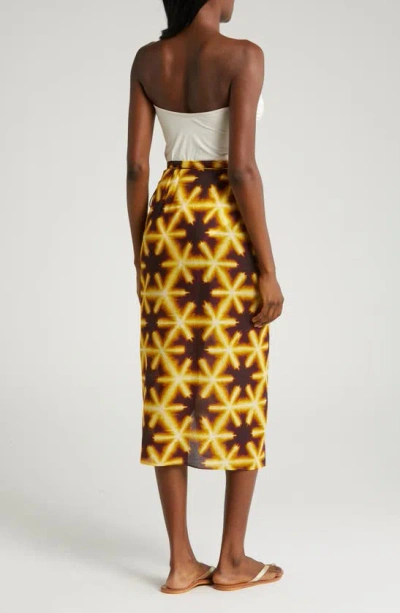 Shop Ulla Johnson Anya Bleach Dye Cotton Blend Cover-up Wrap Skirt In Amber