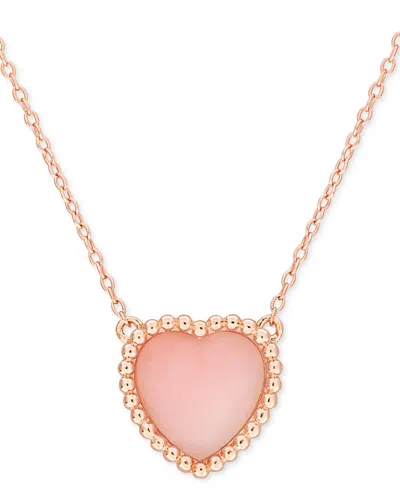 Macy's Pink Opal (5 Ct. T.w.) Heart Bead Frame 17" Pendant Necklace In Rose-plated Sterling Silver In Pink Opal