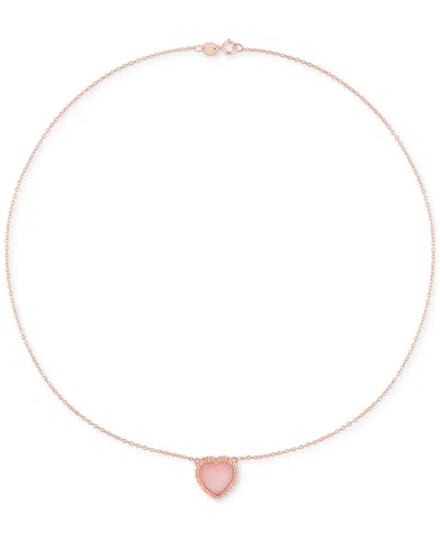Macy's Pink Opal (5 Ct. T.w.) Heart Bead Frame 17" Pendant Necklace In Rose-plated Sterling Silver In Pink Opal