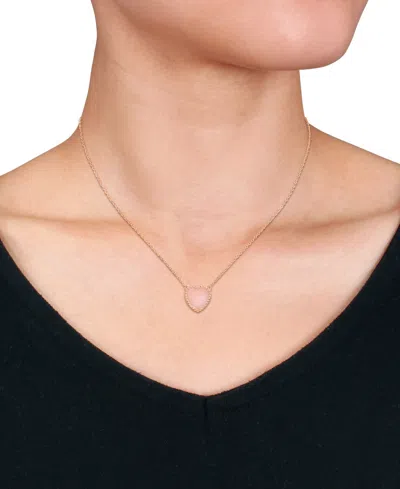 Macy's Pink Opal (5 Ct. T.w.) Heart Bead Frame 17" Pendant Necklace In Rose-plated Sterling Silver In Pink Opal