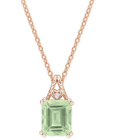 Shop Macy's Green Quartz (5-1/2 Ct. T.w.) & White Topaz Accent 18" Pendant Necklace In Rose-plated Sterling Silv
