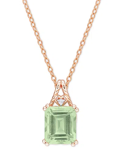 Macy's Green Quartz (5-1/2 Ct. T.w.) & White Topaz Accent 18" Pendant Necklace In Rose-plated Sterling Silv In Green Quartz