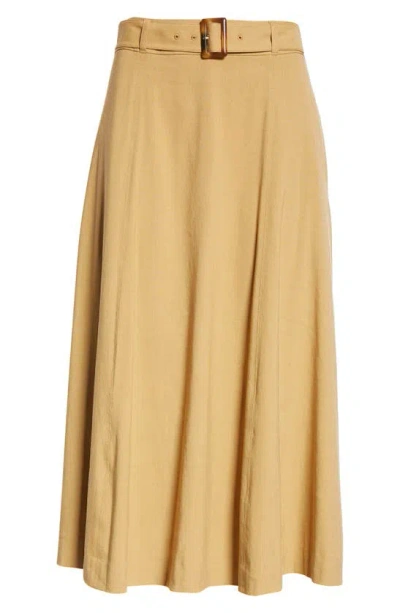 Shop Veronica Beard Arwen Belted Linen Blend Skirt In Desert Khaki