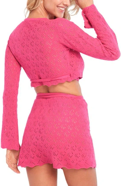 Shop Capittana Kaia Open Stitch Crop Cover-up Sweater In Fuchsia