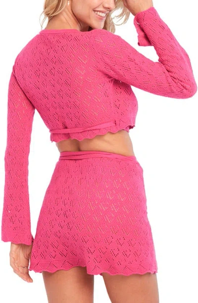 Capittana Kaia Open Stitch Crop Cover-up Sweater In Fuchsia