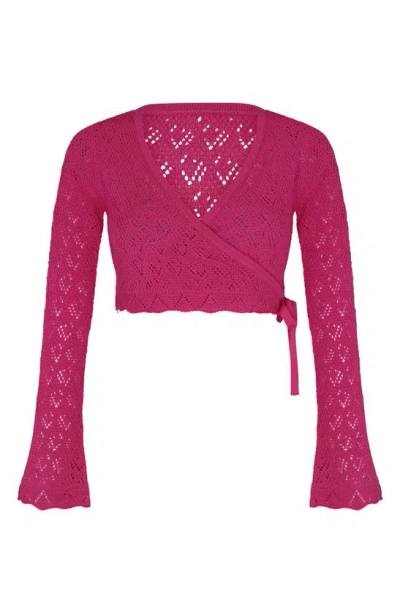 Shop Capittana Kaia Open Stitch Crop Cover-up Sweater In Fuchsia