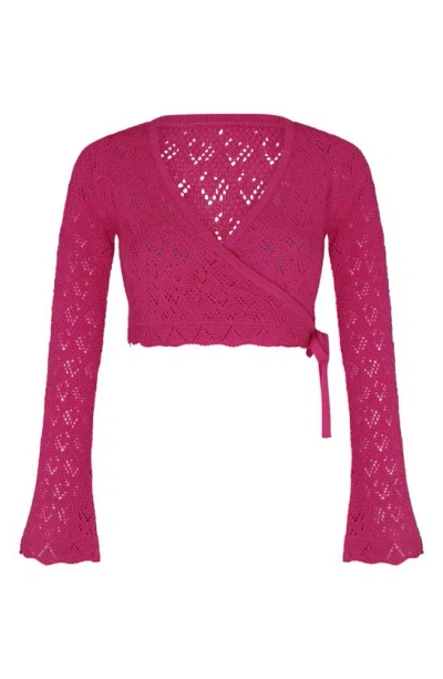 Capittana Kaia Open Stitch Crop Cover-up Sweater In Fuchsia