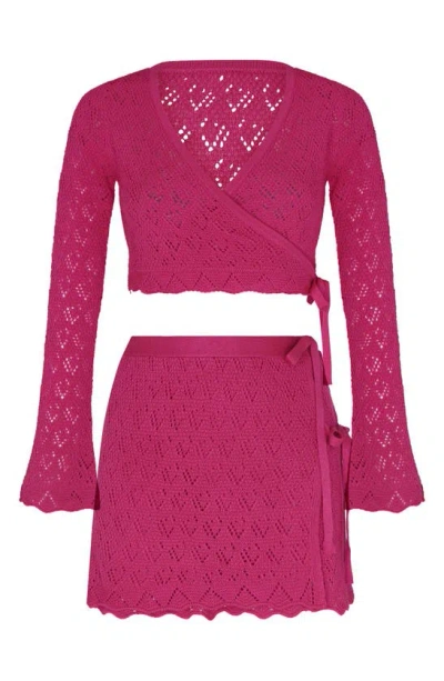 Shop Capittana Kaia Open Stitch Crop Cover-up Sweater In Fuchsia