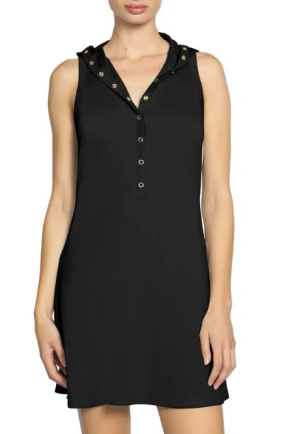 Shop Robin Piccone Amy Hooded Cover-up Minidress In Black