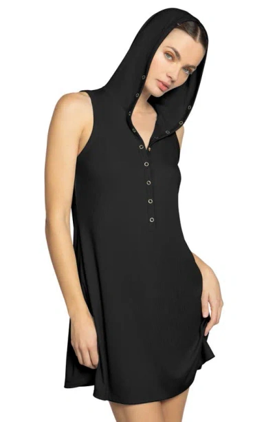 Shop Robin Piccone Amy Hooded Cover-up Minidress In Black