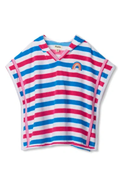 Shop Hatley Kids' Rainbow Stripe Hooded Cover-up In Fuchsia Pink