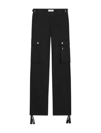 Shop Celine Cargo Pants In Cotton Linen In Black