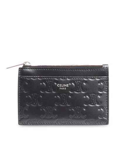 Shop Celine Zipped Card Holder In Black