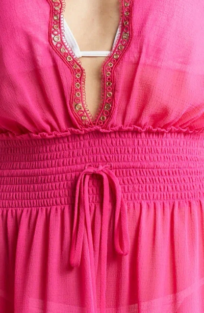 Shop Ramy Brook Virginia Smocked Waist Cover-up Minidress In Perfect Pink