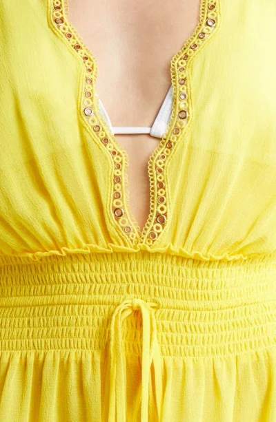 Shop Ramy Brook Virginia Smocked Waist Cover-up Minidress In Citrine