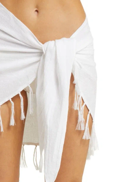 Shop Vitamin A ® Sirena Tassel Linen Blend Sarong In White Crinkle Linen