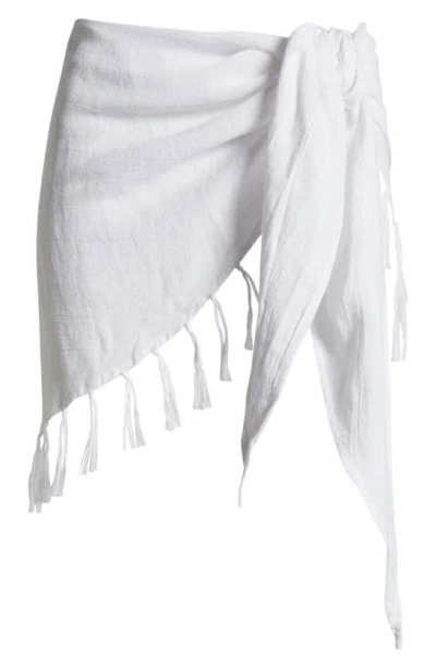 Shop Vitamin A ® Sirena Tassel Linen Blend Sarong In White Crinkle Linen