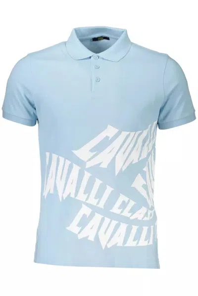 Shop Cavalli Class Light Blue Cotton Polo Shirt