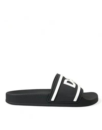 Shop Dolce & Gabbana Black Rubber Beachwear Slippers Sandals Shoes
