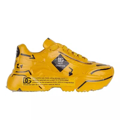 Shop Dolce & Gabbana Chic Calfskin Low Sneakers With Artful Accents In Yellow
