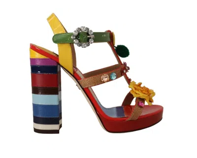 Shop Dolce & Gabbana Multicolor Floral Ankle Strap Heels