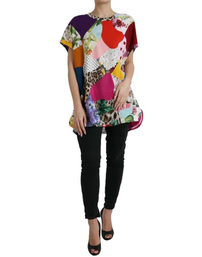 Shop Dolce & Gabbana Multicolor Patchwork Cotton Silk Blouse Top