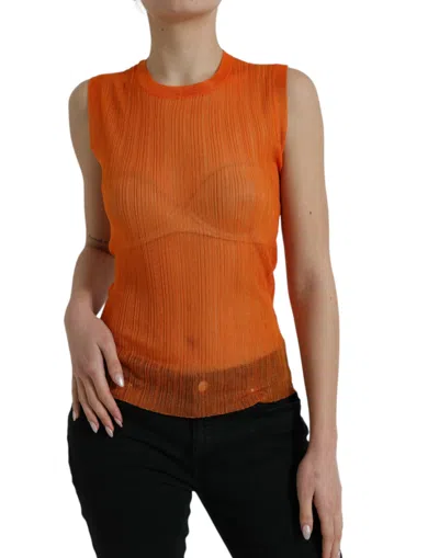 Shop Dolce & Gabbana Orange See Through Crew Neck Blouse Tank Top