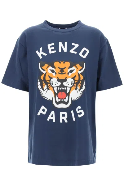 Shop Kenzo Lucky Tiger Crew-neck T-shirt In Blue