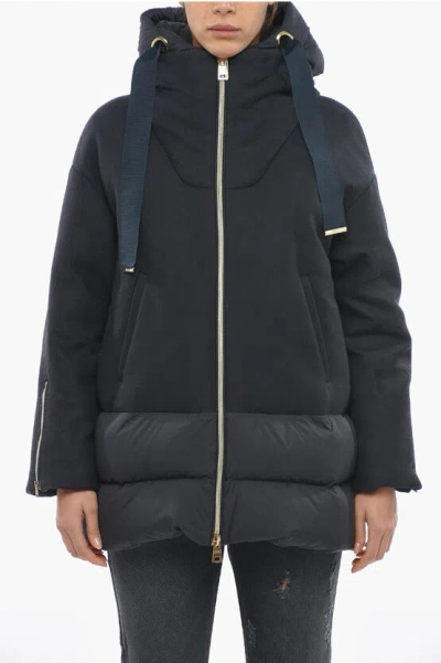 Shop Herno Zipped Hooded Wool Down Jacket