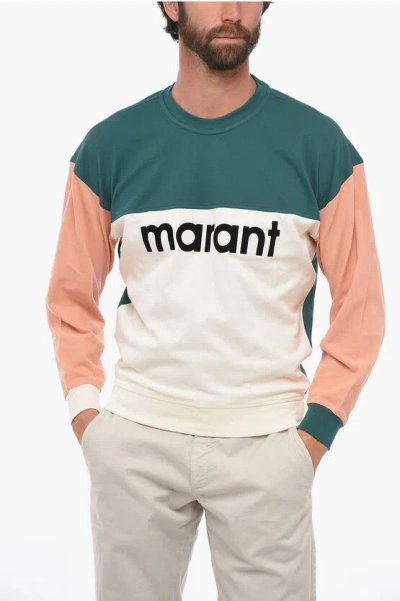 Shop Isabel Marant Piquet Cotton Aftone Sweatshirt With Flocked Logo