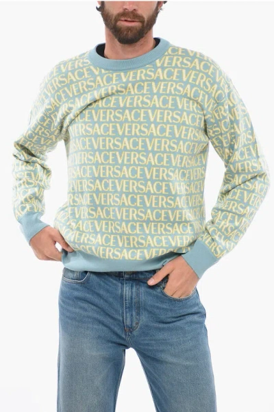 Shop Versace Crew Neck Jacquard Cotton Sweater With Monogram Motif