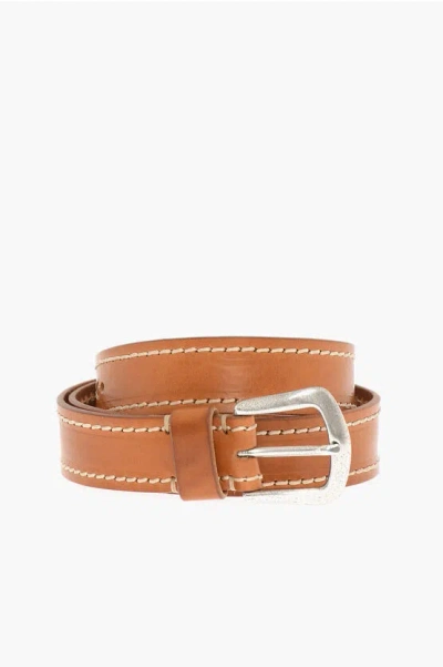 Shop Woolrich Leather Belt With Silver Effect Buckle 30mm