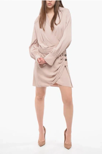 Shop Self-portrait Viscose Wrap Dress With Notch Lapel