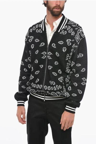 Shop Alanui Knitted Bomber With Paisley Embroidery