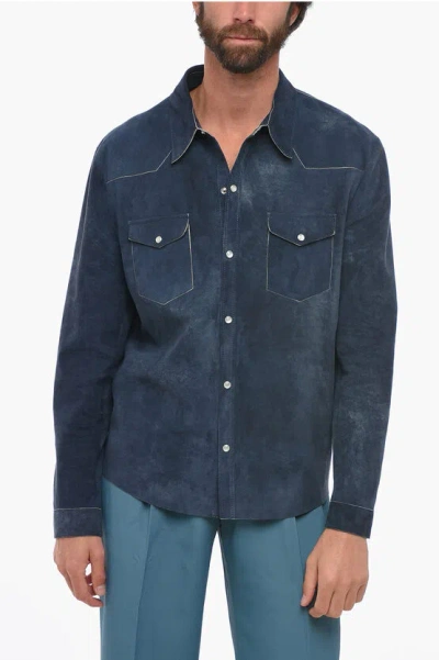 Shop Salvatore Santoro Suede Leather Shirt