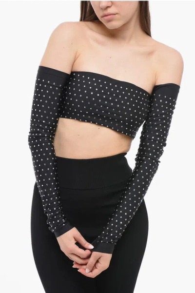 Shop The Andamane Long Sleeved Crop Top With Rhinestones