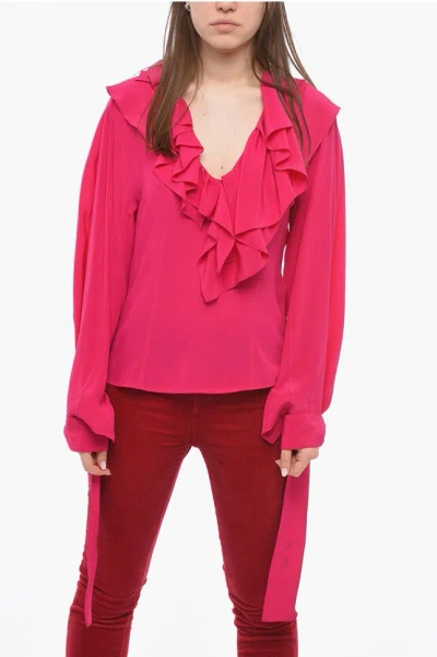 Shop Victoria Beckham Silk Ruffled Collar Shirt