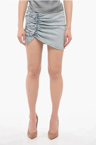 Shop The Mannei Denim Miniskirt With Ruched Detail