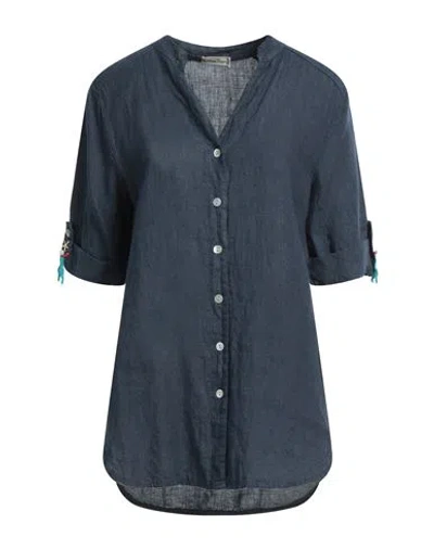 Shop Cashmere Company Woman Shirt Navy Blue Size 4 Linen