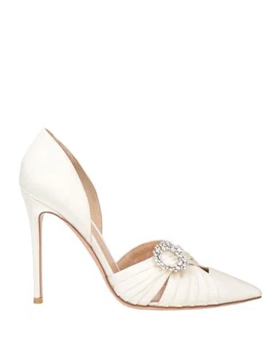 Shop Gianvito Rossi Woman Pumps Ivory Size 11 Textile Fibers In White