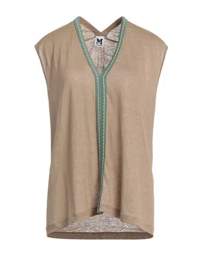 Shop M Missoni Woman T-shirt Camel Size M Linen In Beige