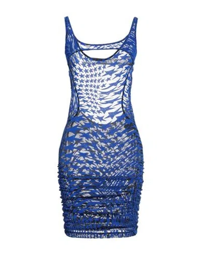 Shop Mugler Woman Mini Dress Bright Blue Size 6 Polyamide, Elastic Fibres